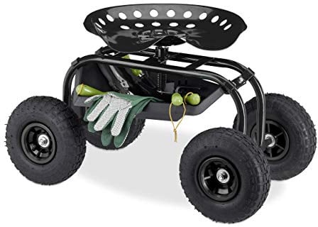Relaxdays Rollsitz, für Garten & Werkstatt, 150kg, höhenverstellbar 48-56 cm, fahrbarer Gartensitz mit 4 Rädern, schwarz