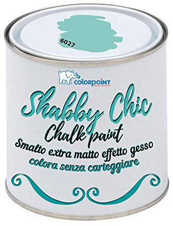 Vernice Shabby Chic CHALK PAINT 1 Litro - Pittura Extra Opaca - Colora senza Carteggiare - 22 COLORI VINTAGE (Verde Acquamarina 6027)