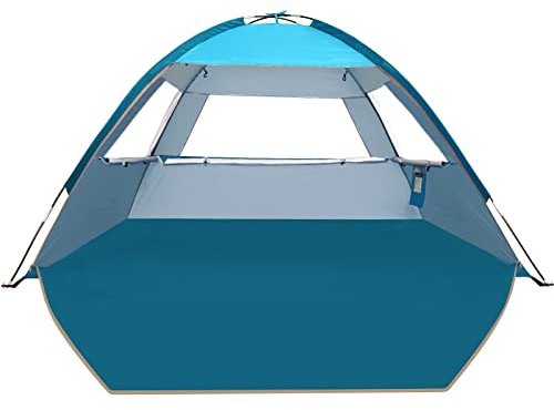 COMMOUDS Tenda da Mare Spiaggia Per 3-4 Persone, Tenda da Spiaggia Portatile UPF 50+, Leggera, Facile da Montare e da Trasportare, Parasole Spiaggia Tenda da Campeggio per Spiaggia, Pesca, Esterno