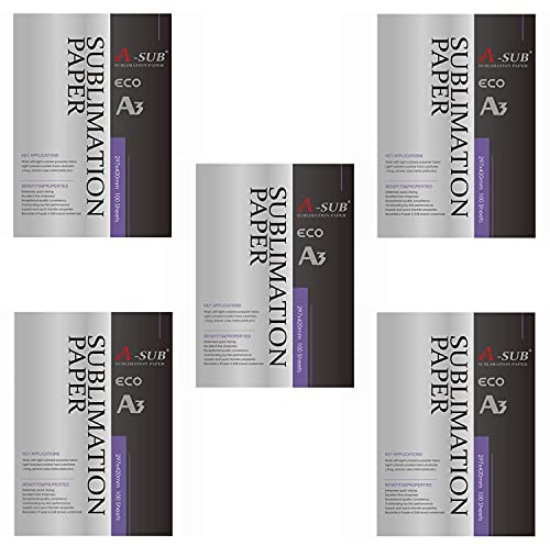 A-SUB Sublimationspapier A3, 297x420 mm, 500 Blatt, kompatibel mit EPSON, SAWGRASS, RICOH, Brother Sublimationsdruckern