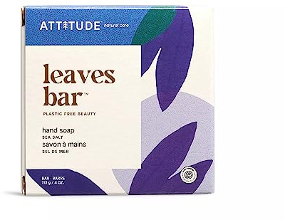 ATTITUDE Hand Wash Soap Bar,EWG Verified, Plastic-free, Plant and Mineral-Based Ingredients, Vegan and Cruelty-free Personal Care Products, Sea Salt, 4 Ounces