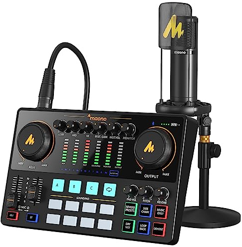 MAONO Podcast Equipment Bundle mit Audio Interface und XLR Kondensatormikrofon MaonoCaster mit 48V Phantomspeisung Bluetooth für Podcast, Streaming, Voice Over, Youtube, PC, Gitarre (AME2A)