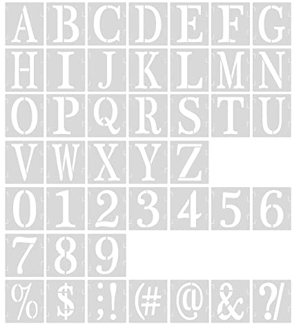 AIEX 43 Stück Buchstaben Schablonen Set, Wiederverwendbare Kunststoff Großbuchstaben Schablonen Alphabet Schablonen Satzzeichen Symbolzahlen Bastelschablonen für Scrapbook Malerei Basteln (2,5 cm)