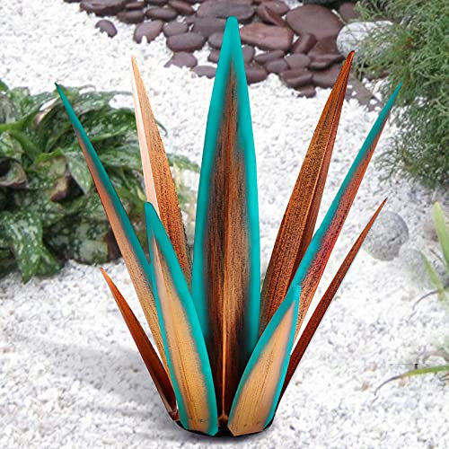 2022 Verbesserte große Tequila rustikale Skulptur, DIY rustikale Metall Agave Pflanze für Outdoor Terrasse Garten Hof Rasen Ornamente, Hof Kunst Dekoration Statue für Heimdekoration (Orange Blau (L))