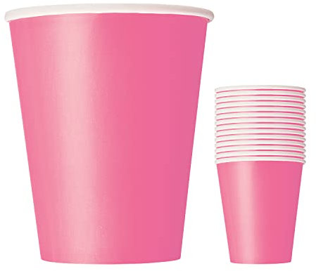WedDecor Disposable Paper Cups, 9oz (266 ml) Hot Pink Party Cups Tableware Perfect for Serving Hot or Cold Drinks, Birthdays, BBQ, Weddings, Picnics, Christmas & Special Events, 14Pcs