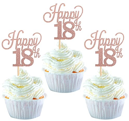 SYKYCTCY 30 Pack Happy 18th Cupcake Toppers Glitter Number 18 Eighteen Sweet 18 Cupcake Picks 18th Birthday Wedding Anniversary Party Cake Decorations Supplies