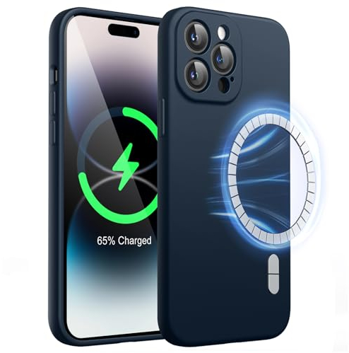 JETech Magnetisch Silikon Hülle für iPhone 14 Pro 6,1 Zoll, Kompatibel mit MagSafe, Handyhülle mit Voll Kamera Schutz (Navy)