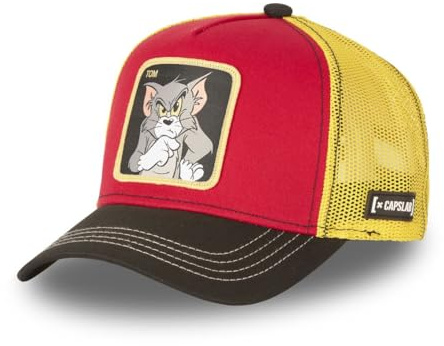Tracker Kappe Herren Tom and Jerry, Cap Herren, Perfekter Halt, Schwarz/Rot/Gelb, Einheitsgröße