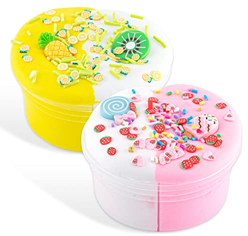 2 Pack Butterschleim, zweifarbiges, Flauschiges Schleimset für Mädchen & Jungen, weiches & antihaftbeschichtetes Spielzeug zum Stressabbau, Geschenkidee für Geburtstag Ostern Weihnachten Neujahr 828