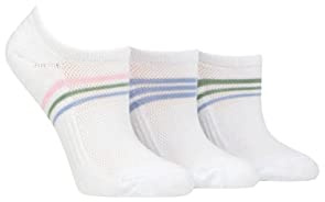 SockShop Ladies Half Cushioned Bamboo No Show Socks Pack of 3 White Stripe 4-8