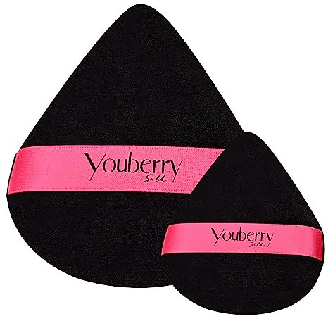 youberrySilk Lot de 2 houppettes triangulaires DOU,Petite et grande houppette pour poudre pressée, houppette en velours doux pour une finition de maquillage impeccable, houppettes pour poudre pressée