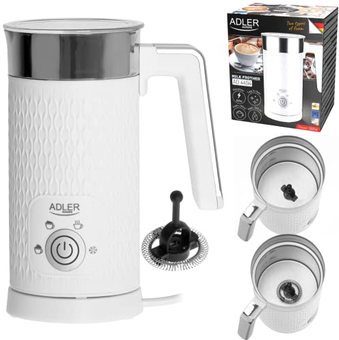 Adler Europe AD4494 Elektrischer Milchaufschäumer, Erwärmung, Antihaft-Beschichtung, 4 Funktionen: Cappuccino, Latte, Erhitzen, Kaltschaum, 2 Schaumarten: Cappuccino und Latte