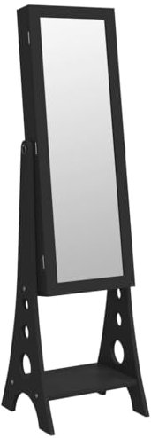 vidaXL Schmuckschrank mit Spiegel Freistehend, Spiegelschrank mit LED Beleuchtung, Schmuck Organizer für Schlafzimmer Wohnzimmer, Ganzkörperspiegel Kosmetikspiegel, Schwarz