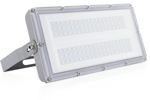MKKM Neueste LED Strahler Flutlichter außen 100W Superhell 10000lm Flutlichtstrahler 6500K IP67 Wasserfest Außenstrahler für Sportplatz