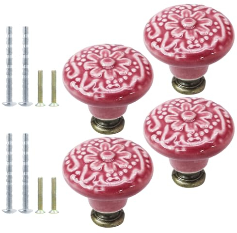 Suiwotin Schrankknöpfe und Griffe aus Keramik, Vintage-Stil, Retro-Design, für Schrank, Möbeltüren, 4 Stück