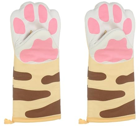 EIHI 1 Paar Backhandschuhe Bis Zu 400 °C Hitzebeständige Ofenhandschuhe, Ofenhandschuhe Hitzebestaendig, BBQ Topfhandschuhe, Kochhandschuhe Katze Motiv Küche Kochen Backen Grillen,Oven Gloves