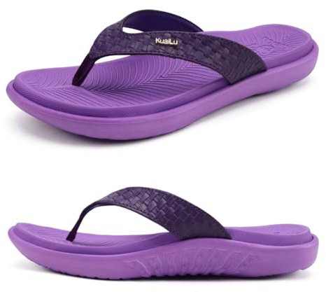 KuaiLu Viola Infradito Donna Comode Infradito da Spiaggia Sandali Ortopedici con Supporto per Arco Eleganti Sandali in Pelle per l'estate Taglia 42EU