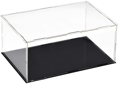 Recogwood Transparente Acryl-Vitrine, 25 x 15 x 10 cm, zusammenbaubar, Würfel-Organizer, Ständer, staubdichter Schutz, Vitrine mit schwarzem Sockel für Actionfiguren, Spielzeug, Sammlerstücke