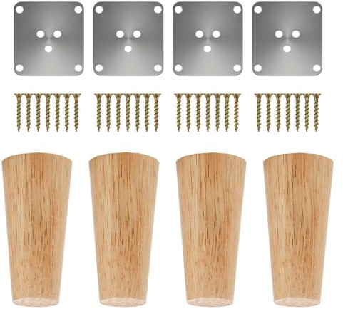 4 Stück Holz Tischbeine, Massivholz Konisch Ersatz Möbelfüße Sofafüße Sockelfüße Tischfuß Aus Eiche, Möbelbeine mit Montageplatten & Schrauben für Stühle und Sofa Bett Schrank Couch Stuhl(10 cm)