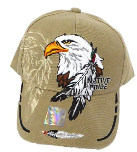 Basecap Cap mit Schild Bestickt Native Pride Adler mit Federn beige
