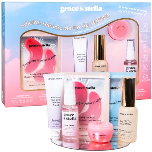 grace & stella Coffret Beauté Femme “Weekend Reset Avec Masques pour les Yeux, Sérum à l'Acide Hyaluronique, Masque de Boue & Plus - Vegan et Cruelty Free, Cadeaux Anniversaire Femme, Saint-Valentin