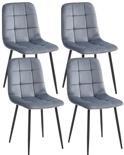 Colenis - Ela Esszimmerstühle - 4er Set - Grau - Samt - Für Esszimmer, Küche & Wohnzimmer - Modernes Design