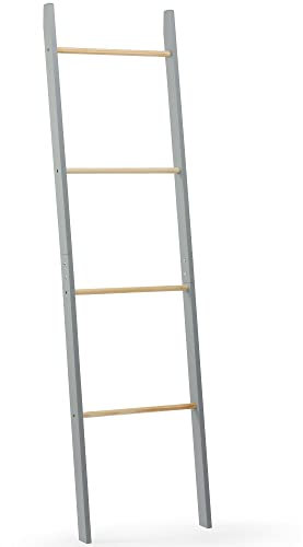 HoitoDeals 1Pcs Grey Blanket Ladder With Solid Rubberwood 4 Rungs for Towels, Clothes, Blankets and Throws Ladder Towel Rack etc.