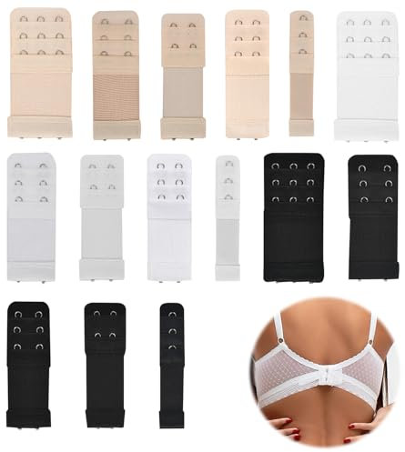 15 Pezzi Allunga Reggiseno Ganci per Reggiseno,Bianco,Nero,Tono Della Pelle,una Varietà di Dimensioni Opzionali,Comode ed Elastiche,Adatte per l'aumento di Peso,La Gravidanza e l'allattamento al Seno