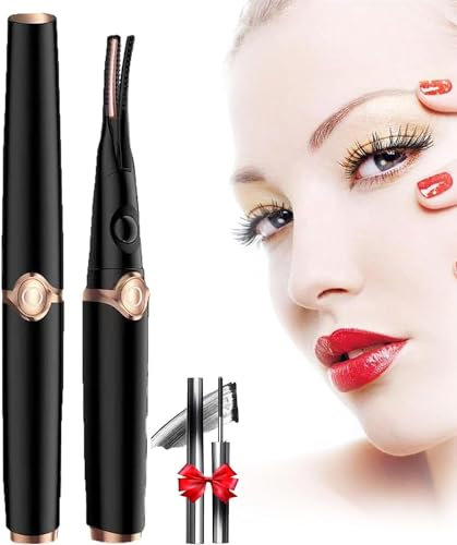 Heated Lash Curler, Lash Lift Pro + Magic Mascara, Heated Eye Lash Curlers, Heated Spoolies Eyelash, USB Rechargeable Eyelash Curler (Black)