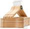 edihome, Perchas Madera, Pack de 20, Acabado Liso y Barnizado, para Organizar Ropa, Gancho Giratorio 360, Ranuras para Hombros, de Madera Maciza (Natural, 50 Unidades)