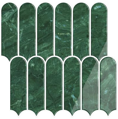 VEELIKE Long Fish Scale Wall Tiles Self Adhesive Tiles for Kitchen Peel and Stick Tile Backsplash Green Vinyl Wall Tile Stickers 6 Sheets Stick on Bathroom Waterproof Removable 30.5 cm × 30.5 cm