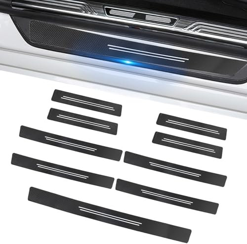SHIYUAN 9Pcs Car Door Sill Protectors, Car Door Sill Protector Strips, Scratch-Resistant Carbon Fiber Door Wrap Film with Black and White Splicing for Universal Cars Accessories