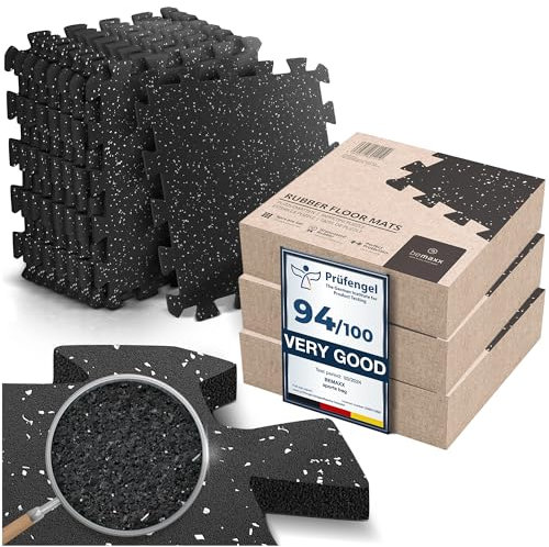 Tapis de Protection de Sol – Dalles en Mousse sans BPA + Bordures, Matelas Puzzle pour Matériel Fitness, Gym, Musculation – Salle de Sport, Garage, Isolation Contre Coups, Bruits, Éraflures - Lot de 3