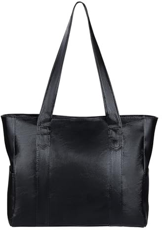 Tragetasche Damen Shopper Tasche Tote Bag Pu Leder Tasche mit Reißverschluss Wasserdicht Groß Umhängetasche für Alltag, Büro, Schule und Einkauf Schwarz