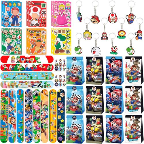 Mitgebsel Kindergeburtstag Gastgeschenke, 66PCS Geschenktüten Kindergeburtstag Kleine Geschenke für Kinder Schnapparmband Schlüsselanhänger Geschenktüten Aufkleber Geburtstag für Junge Mädchen