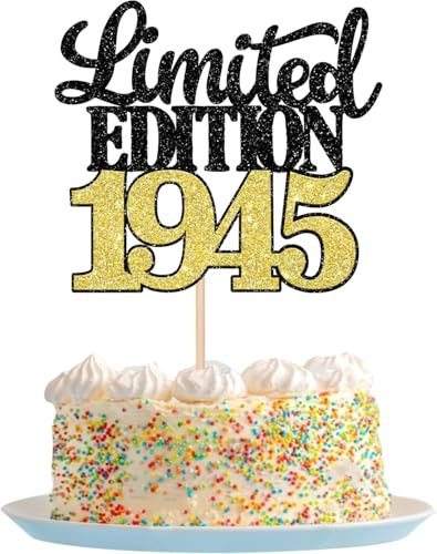 1 Stück Limited Edition 1945 Tortendeko Glitzer 80th Glitzer Kuchen Deko Prost auf 80 Jahre 80 & Fabelhaft Cake Topper für Männer und Frauen Geburtstag Party Kuchen Dekoration Schwarz Gold