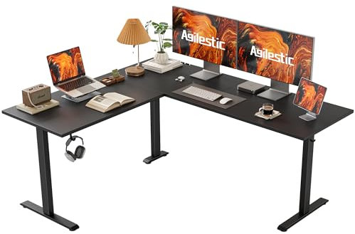 Agilestic L-Shaped Electric Standing Desk – 160 x 140 cm Height-Adjustable Ergonomic Corner Desk for Home Office, Sit-Stand Computer Desk, Black