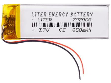 Batterie 702060 LiPo 3.7V 850mAh 3.145Wh 1S 5C Liter Energy Battery pour l'électronique Rechargeable Téléphone Portable Smartwatch GPS - Ne Convient Pas à la Radiocommande 62x20x7mm (850mAh|702060)