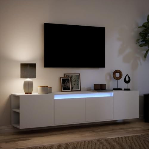 IKAYAA Mobile Porta TV 180 cm Mobile TV a Parete con Luci LED Mobile TV Soggiorno 180 cm Mobile TV Sospeso per Soggiorno o Salotto-Bianco-180 cm