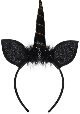 Garneck -tête licorne noir avec corne et oreilles - Accessoire pour cheveux pour et adultes - Idéal pour les fêtes de licorne et les occasions spéciales - Accessoire charmant pour tout le monde