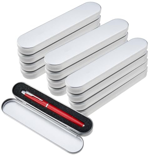 SUPERFINDINGS 12PCS Metal Pen Storage Box Tinplate Boxes with Sponge 17.8x3.7cm Metal Pencil Boxes Pen Gift Boxes Empty Collection Case Set for Pen Pencil Gift