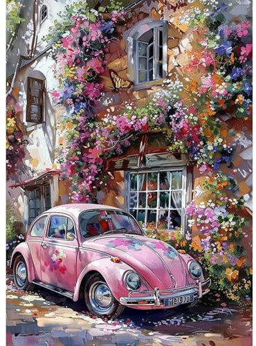 EOBROMD Voiture Peinture Diamant Adulte, 5D DIY Broderie Diamant Kit Complet Fleurs, Peinture Diamant Artisanat Strass Point de Croix Painting pour Adultes, Décoration Intérieur 30x40 cm