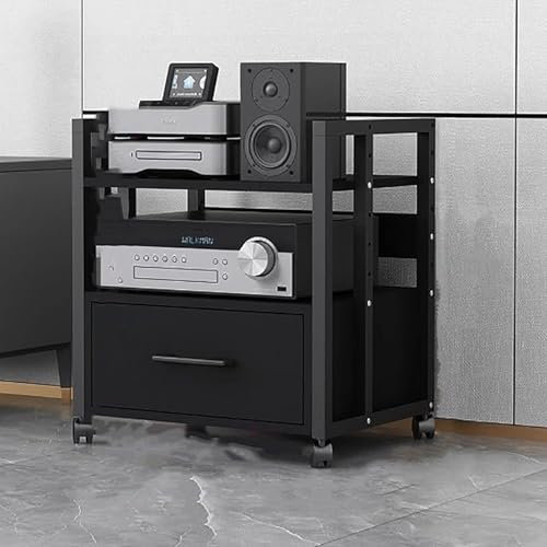SaryEdge Ständer für Plattenspieler, Audioschrank mit Schubladen und Schieberädern, Audio-Rack-Regal-Organizer für Receiver, Gerätekonsole, AV-Komponentenständer(BS