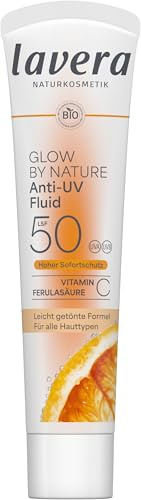 lavera Glow by Nature LSF 50 Anti-UV Fluid 40 ml | vegane Naturkosmetik, mineralischer Sonnenschutz, wasserfest, gegen sonnenbedingte Hautschäden