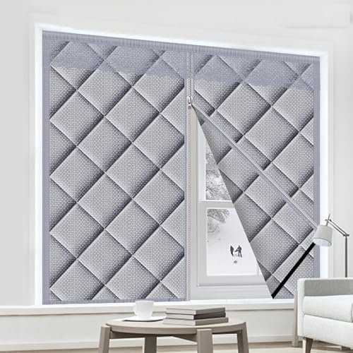 Thermal Insulated Door Curtain with Strong Adhesive Zipper Heavy Duty Temporary Blinds for Windows Windproof Warm keeping and Soundproof Gray 120 * 180cm