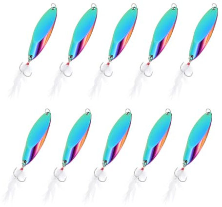 PATIKIL Fishing Spoons, 10 Pcs 1-1/8oz Fishing Lures Casting Spoon Treble Hooks Jigs Hard Metal Spinner Baits for Freshwater Saltwater Salmon, Multicolor