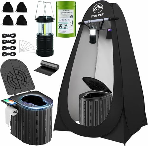 Campingtoilette mit Pop-Up-Sichtschutzzelt und flüssigem Abfallgel, tragbare Toilette für Camping mit großem Zelt, ergonomisches Töpfchen bietet verbesserten Komfort, geeignet für alle Altersgruppen