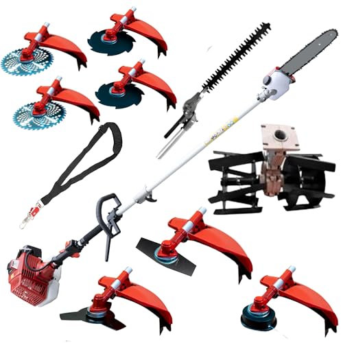 Synergy Desbrozadora Multifunción Gasolina 10 en 1 65cc 4,9cv Motor 2T, Cuchillas Helicoidales, Cortasetos, Podadora, 6 Discos y Cabezal Automático, Arnés Profesional, Kit de Protección y 20m Hilo