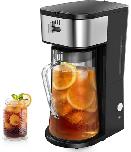 Iced Coffee Tea Maker With Reusable Filter Basket 3 QT Pitcher Iced Tea And Coffee Machine, Tea Makers For Iced Tea, Lattes, Lemonade And Flavored Water (3QT 2)