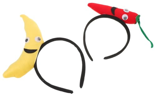 OUNONA 4-teiliges Bananen-Chili-Pfeffer-Stirnband: Lustiges Halloween-Haarband – Obst-Kopfbedeckung – Gemüse-Haarreif – Lebensmittel-Cosplay-Kostümzubehör für Frauen, Spa-Make-up-Party